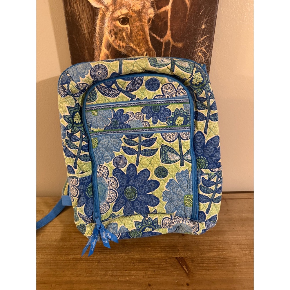 Vera Bradley Blue Bayou Quilted Cotton Backpack Laptop Sleeve Floral Paisley